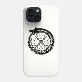 Ouroboros with the Helm of Awe (black symbol) Phone Case