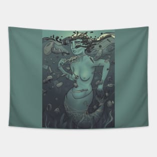 Mermay Mermaid: Endangered Species due to Plastic Pollution Overfishing Polluted Ocean Tapestry