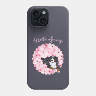 Hello Spring with Bernese Mountain Dog and Sakura Flower Circle Phone Case