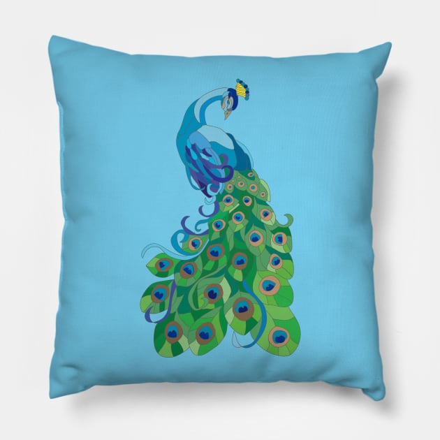 Peacock illustration Pillow by JulietLake