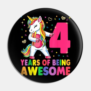 4 Years Old Unicorn Flossing 4Th Birthday Girl Unicorn Party Pin