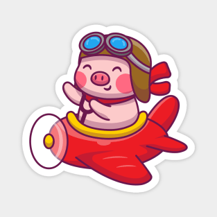 Cute Pig Riding Airplane Magnet