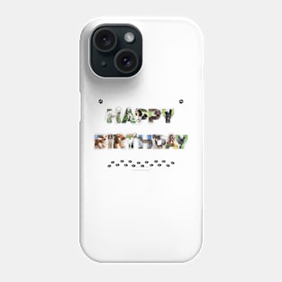 Happy Birthday - mixed dog breed oil painting word art Phone Case