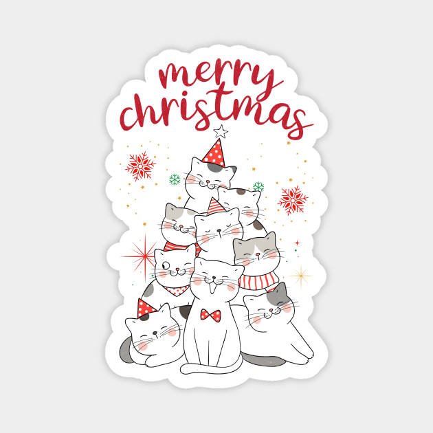 Merry Christmas Cat Tree Magnet by Designed By Marty