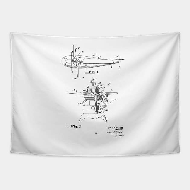 Helicopter Pitch Control Vintage Patent Hand Drawing Tapestry by skstring