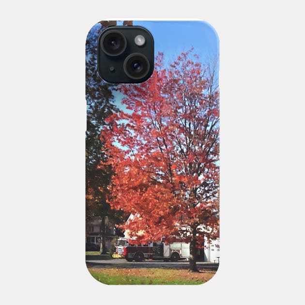 Fire Engine by Fire Station in Autumn Phone Case by SusanSavad