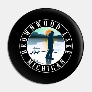 Brownwood Lake Ice Fishing Michigan Sunset Pin