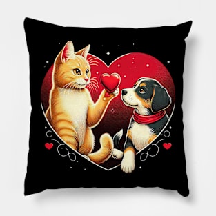 Cute cat offers a red heart dog lover design Valentine day Pillow