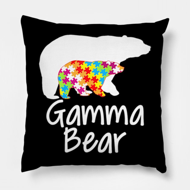 Gamma Autism Awareness Bear Rainbow Puzzle Ribbon Day Pillow by ZoeySherman