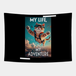 Funny cute cat adventure Tapestry