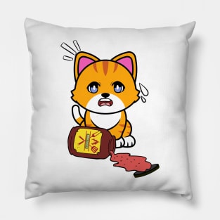 Funny orange cat Spills BBQ Sauce Pillow