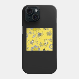 Exotic chintz with bird - ultimate gray & illuminating yellow. Pantone colors of the year 2021 Phone Case