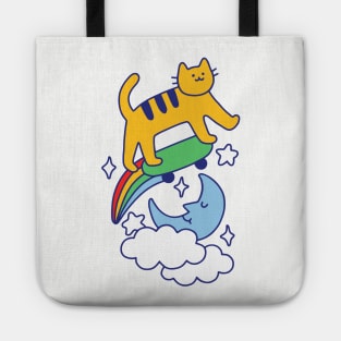 Cat Flying On A Skateboard Tote