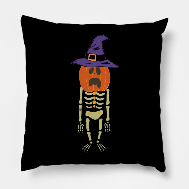 Pumpkin skeleton Pillow by SBdesisketch