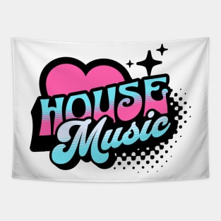 HOUSE MUSIC  - Y2K Retro Heart (blue/pink/light blue) Tapestry