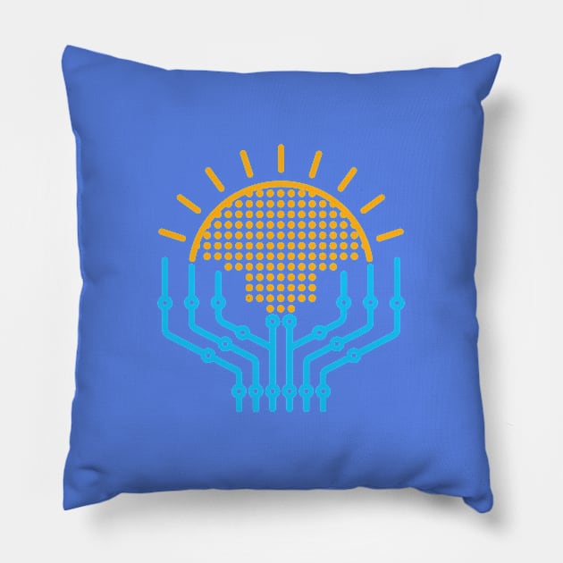 Solar Energy Rising Sun Digital Electric Circuit Prospering Hands Pillow by GeeTee