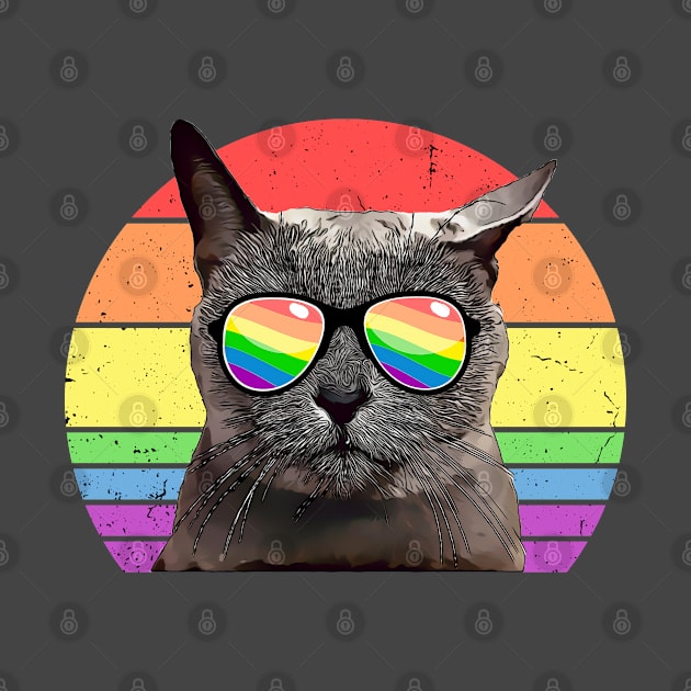 LGBTQ Russian Blue Cat Retro Rainbow Love Pride by TheBeardComic