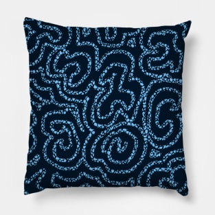 Textured Bright Blue Doodle on Navy Abstract Pillow