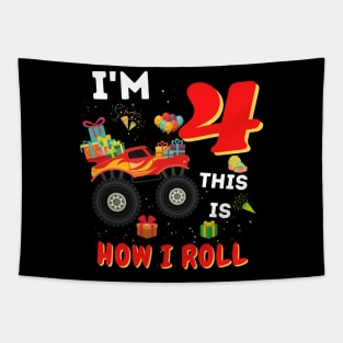 I'm 4 This Is How I Roll, 4 Year Old Boy Or Girl Monster Truck Gift Tapestry