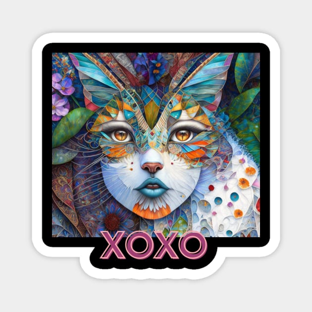 XOXo, kisses and hugs (cat girl patchwork) Magnet by PersianFMts