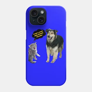 A kitten fighting for land with a dog Phone Case