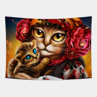 Ukrainian Mother cat with her little child Tapestry