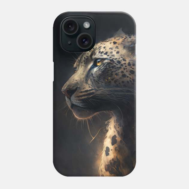 Leopard Portrait Animal Nature Wildlife Dark Painting Wild Spirit Phone Case by Cubebox