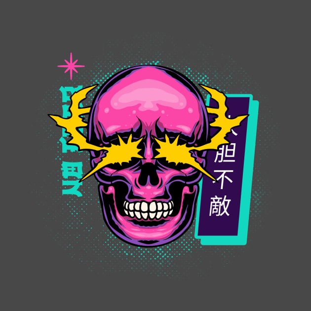 Neon Skull Laser Eyes Cyber Punk by Tip Top Tee's