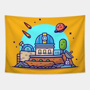 Astronomical Observatory Telescope with Planet and Meteorite Space Cartoon Vector Icon Illustration Tapestry