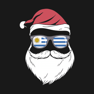 Patriotic Hipster Santa uruguan flag sunglasses christmas beard T-Shirt