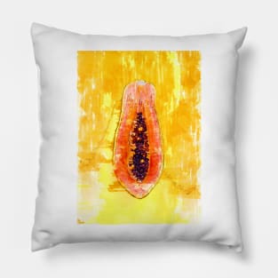 Half-Cut Papaya or Pawpaw Yellow Background - For Fruit Lovers. Pillow