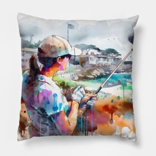 Artistic illustration of a woman golfer Pillow