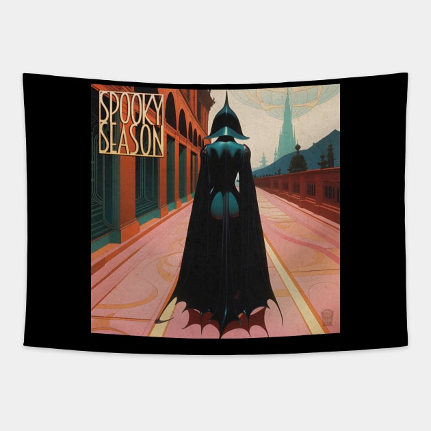 Halloween Spooky Season Black Widow Pulp Cover Tapestry by DanielLiamGill