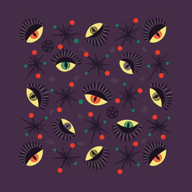 Witch Eyes Spooky Retro Pattern by Boriana Giormova