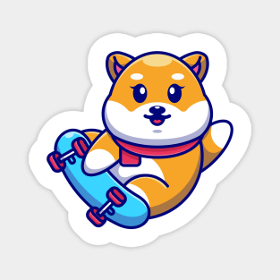 Cute shiba inu dog play skateboard cartoon Magnet