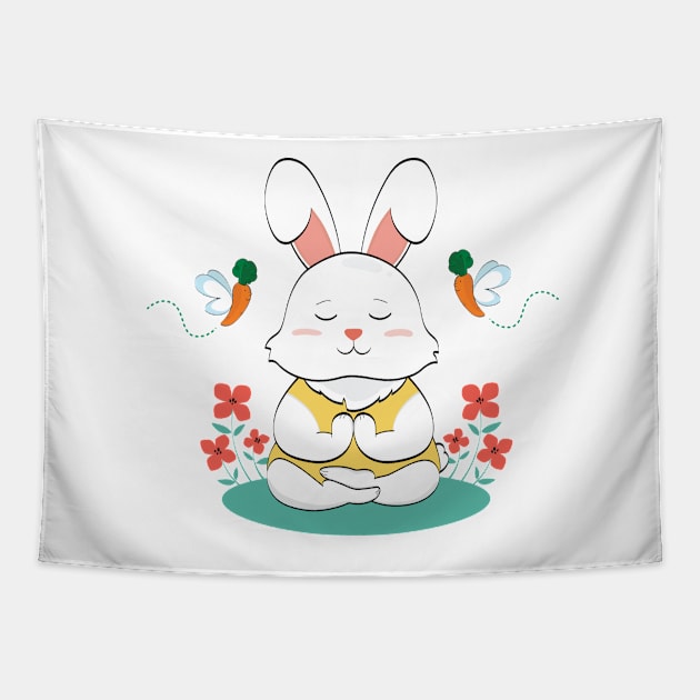 Bunny Yoga Tapestry by Anicue