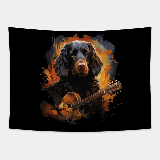 Field Spaniel Playing Guitar Tapestry by JH Mart