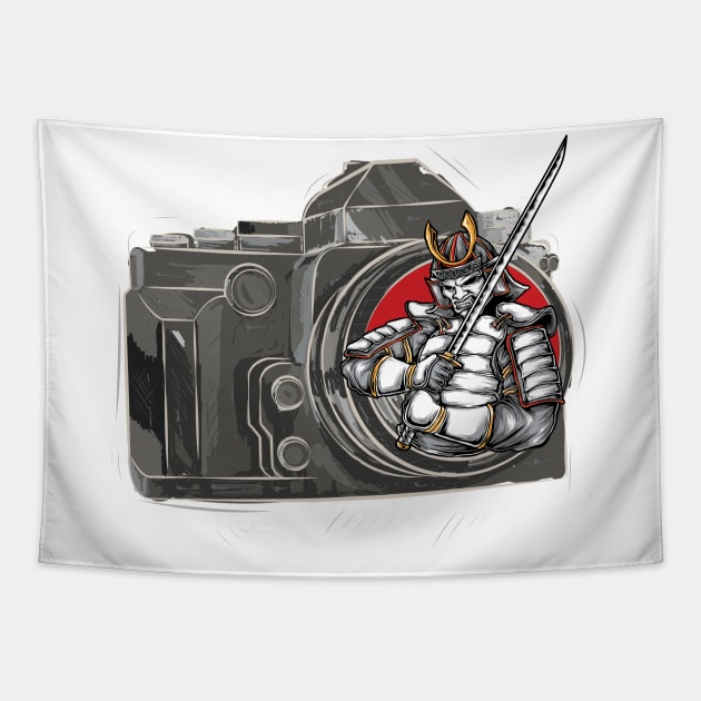 'Vintage Samurai Photographer' Cool Japanese Bushi Tapestry by ourwackyhome