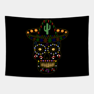 Day of the Dead Mexican Black Skull Tapestry