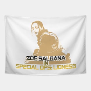 Zoe Saldana in Special Ops: Lioness graphic design by ironpalette Tapestry
