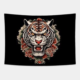 Old School Vintage Japanese Tattoo Art Tiger Tapestry