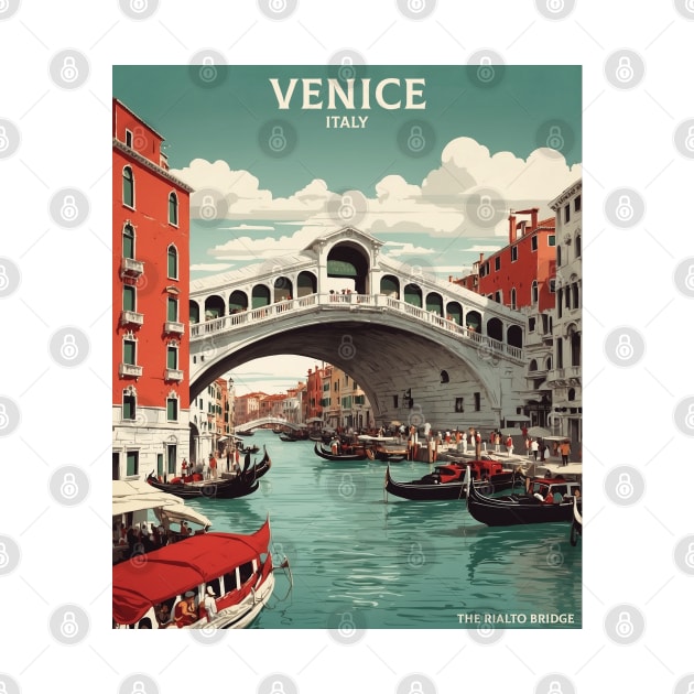 Rialto Bridge Venice Italy Vintage Tourism Travel Poster by TravelersGems