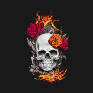 Flaming Skull and Roses T-Shirt