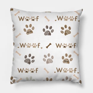 Woof text with paw print Pillow