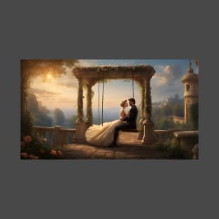 Baroque swing love couple at sunset AI generated T-Shirt