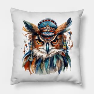 Watercolor Boho Owl #1 Pillow