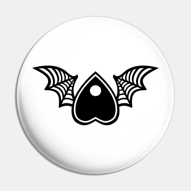 Planchette with Wings - Black on White Pin by AliceQuinn