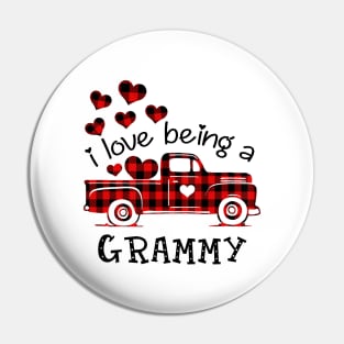 I Love Being Grammy Red Plaid Buffalo Truck Hearts Valentine's Day Shirt Pin