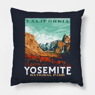 Yosemite National Park - Yosemite Valley Vintage California WPA Style Poster Art Pillow