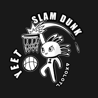 Slam Dunk Yeet Axolotl Basketball Kids Teens Sports Black White T-Shirt